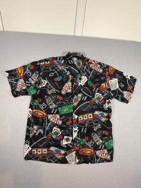 Men's XXL Ferugini Gambling Casino Craps Poker Vegas Hawaiian Style Shirt Y2K